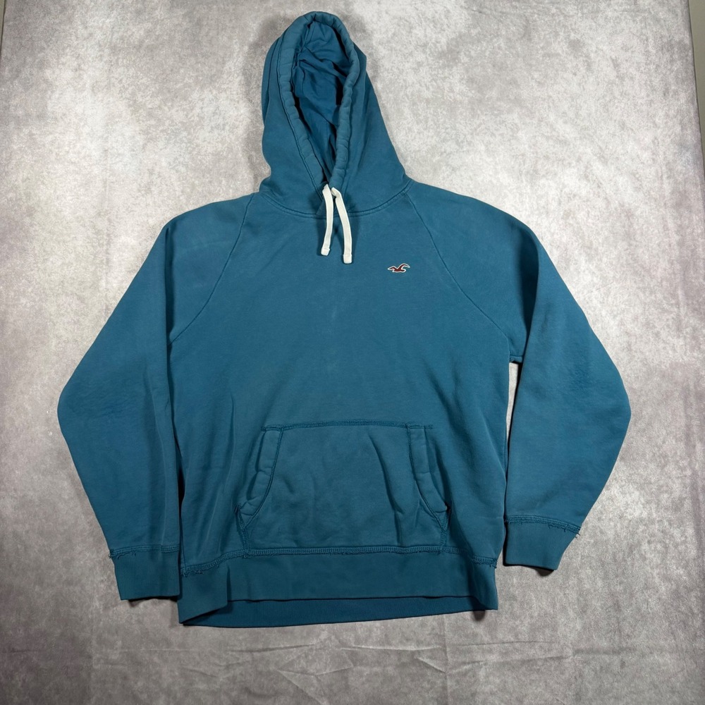 Hollister Mens XL Teal Blue Raglan Pullover Hoodie Seagull Sweatshirt Coastal